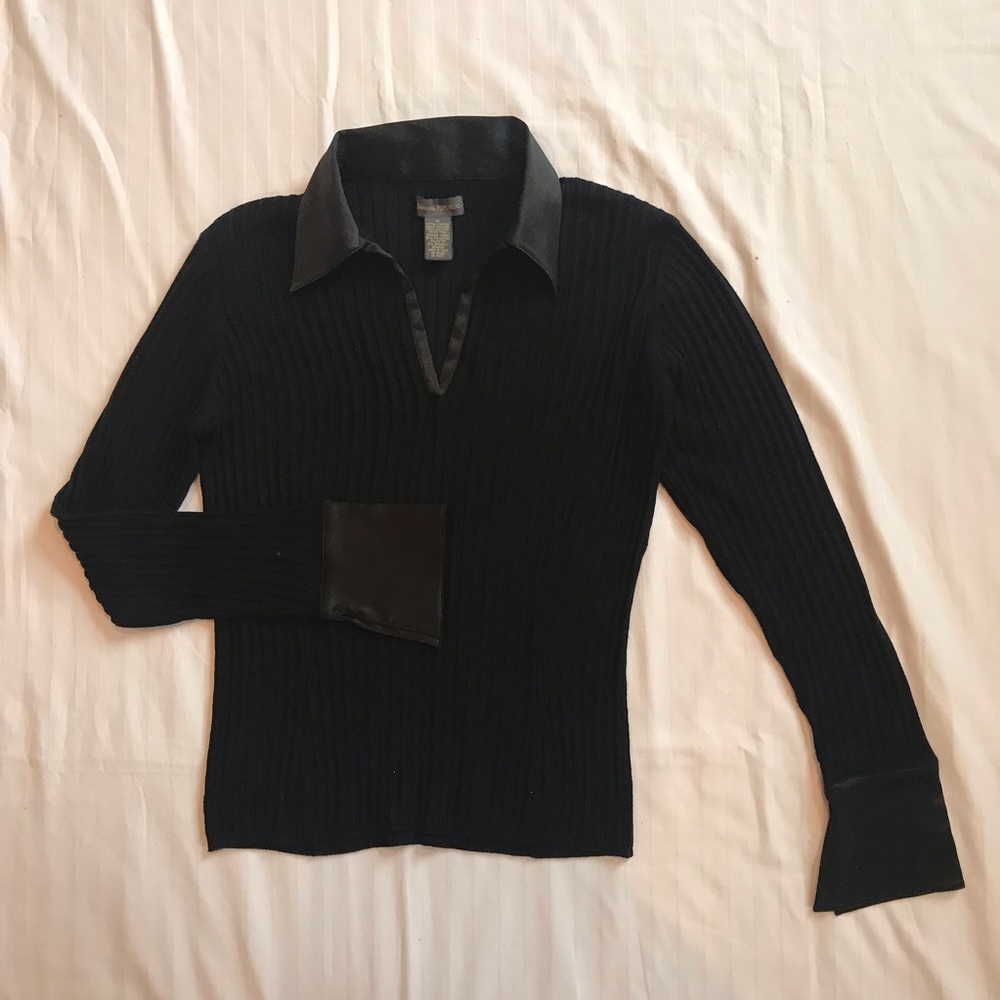 Black satin trim top